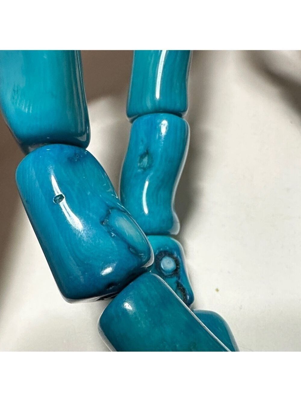 Blue Dyed Coral Studio Barse (Turquoise color) Necklace with Bead - Picture 11 of 13